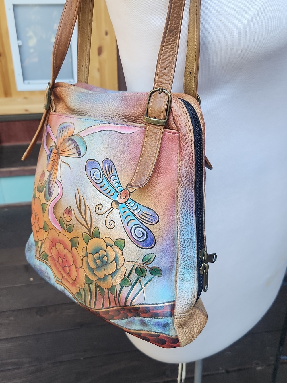 Anuschka Hand Painted Leather Butterfly shoulder bag Boho Festival Gorp Dopamine
